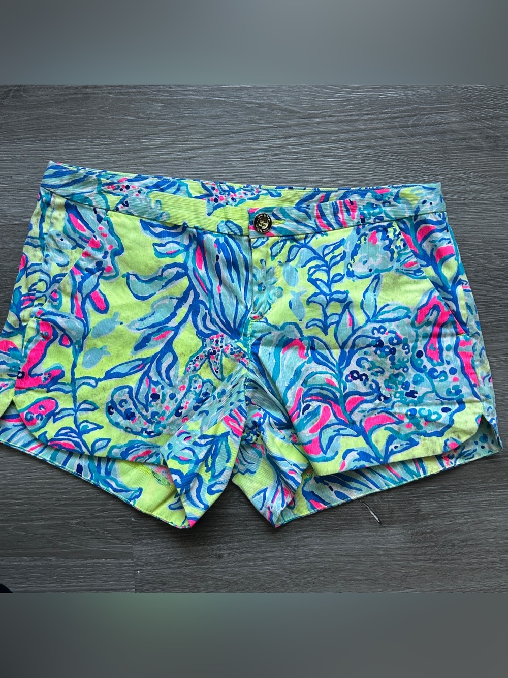 Lilly Pulitzer Neon Floral Print Shorts in Lime, Blue & Pink